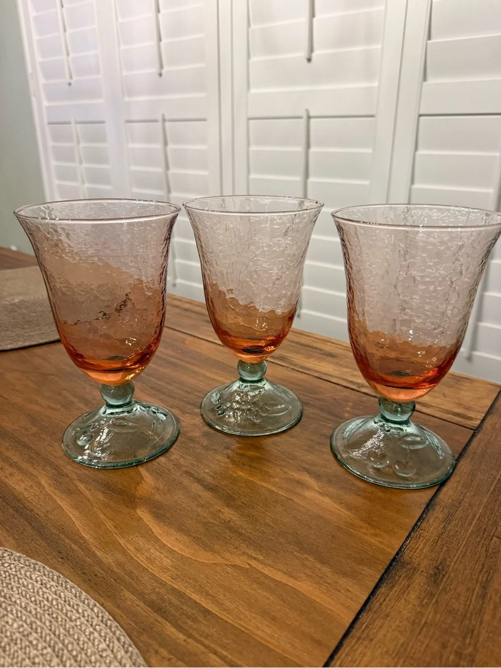 Set of 3 Vintage Pfaltzgraff ~Garden Party Goblet 7.5” Glass Lovely Pink & Green